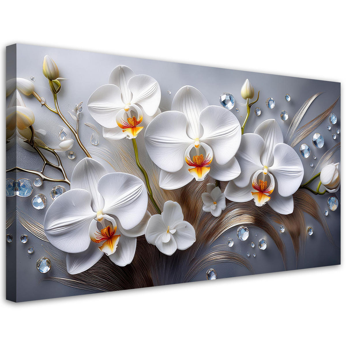 LEINWANDBILD Orchideenblüte weiß 3D bemalt - Weiß, Textil (80/40cm) - Feeby