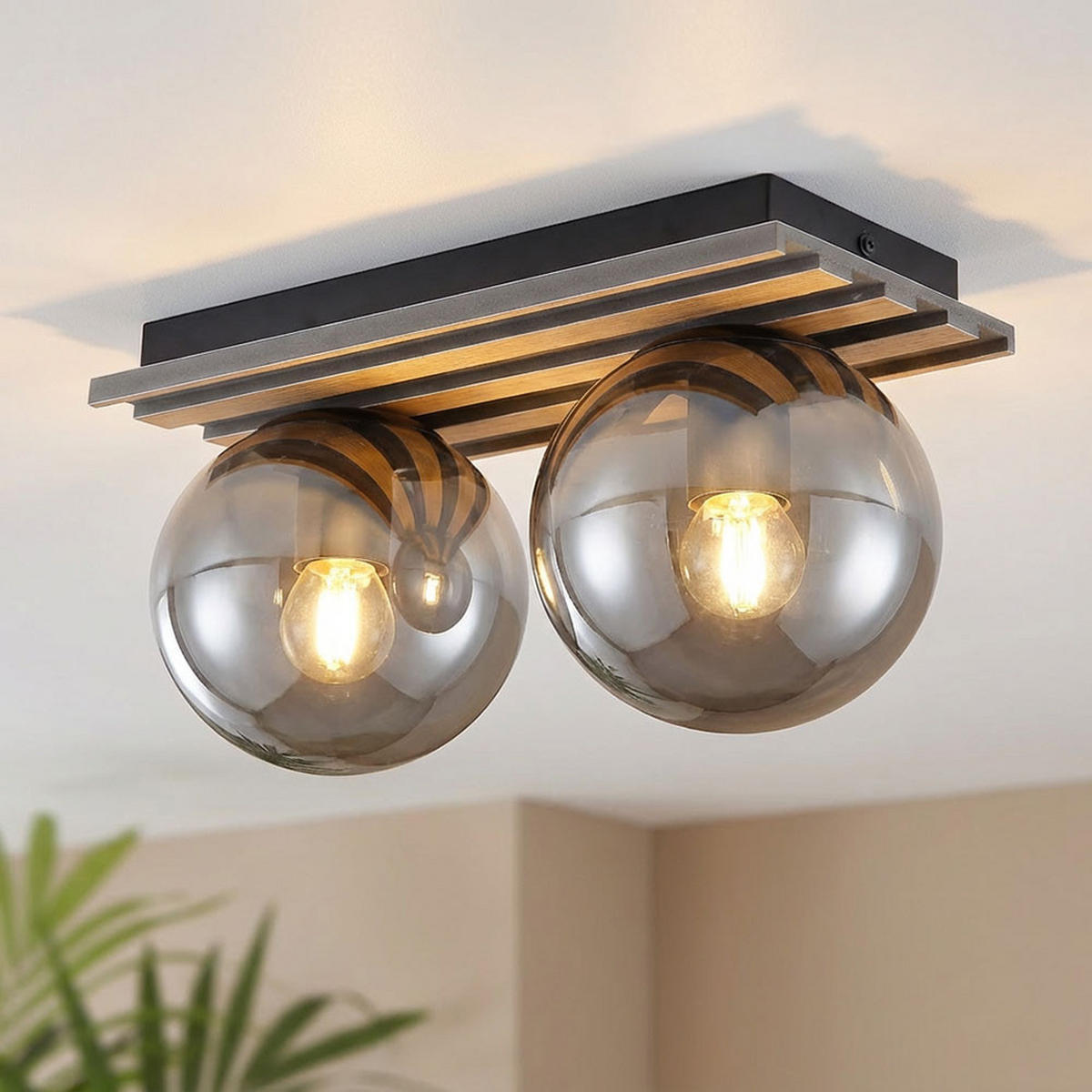 DECKENLEUCHTE PARSONS Metall Glas Schwarz 2-flammig - Schwarz, Glas (35/15/20cm) - Globo Lighting