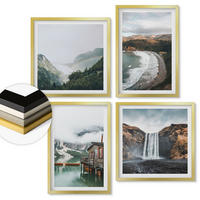 WANDBILDER 4er Set - 50x50 cm & 40x60 cm Goldrahmen - Bergstrände Wolken Wasser - Goldfarben, Kunststoff (50/50cm) - ArtPrintCave