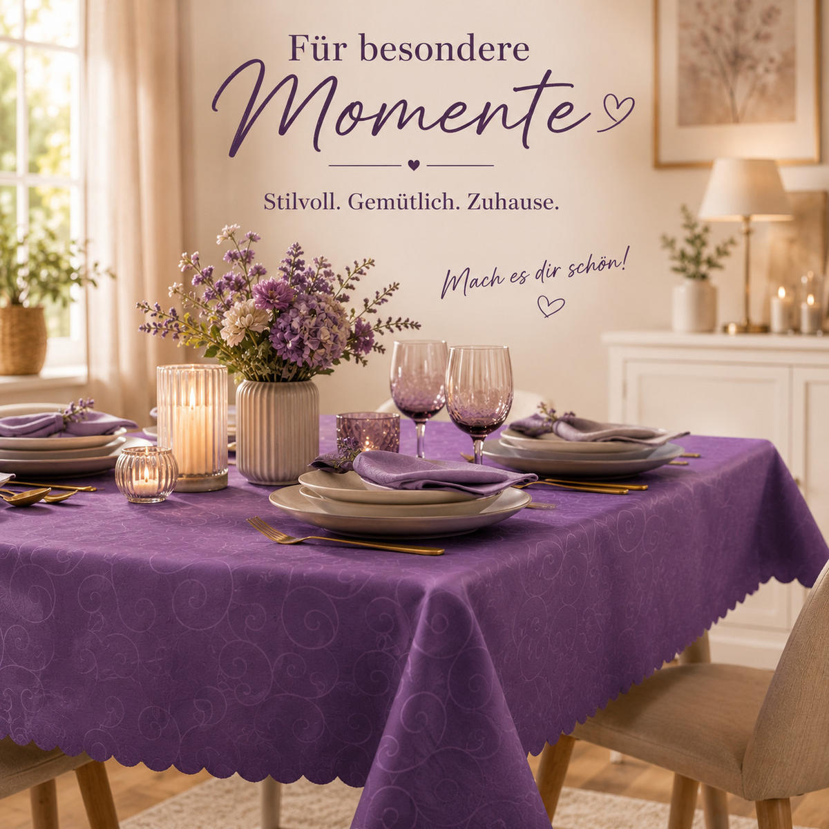 TISCHDECKE 130/340 cm Ornamente Lila - Lila, Textil (130/340cm) - TiborTex