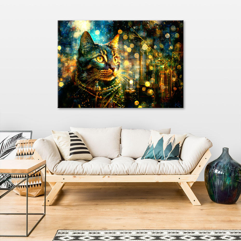 LEINWANDBILD Katze auf abstraktem Hintergrund 90x60cm - Lila, Textil (90/60cm) - Feeby