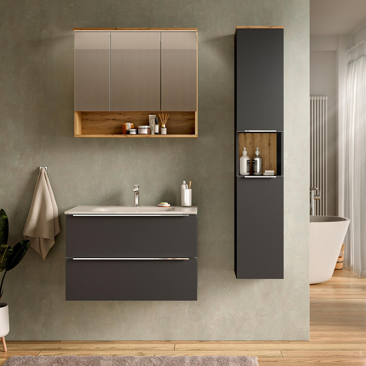 WASCHTISCHUNTERSCHRANK - Ohne Waschbecken - Anthrazit, Holzwerkstoff (80/54/47cm) - home24