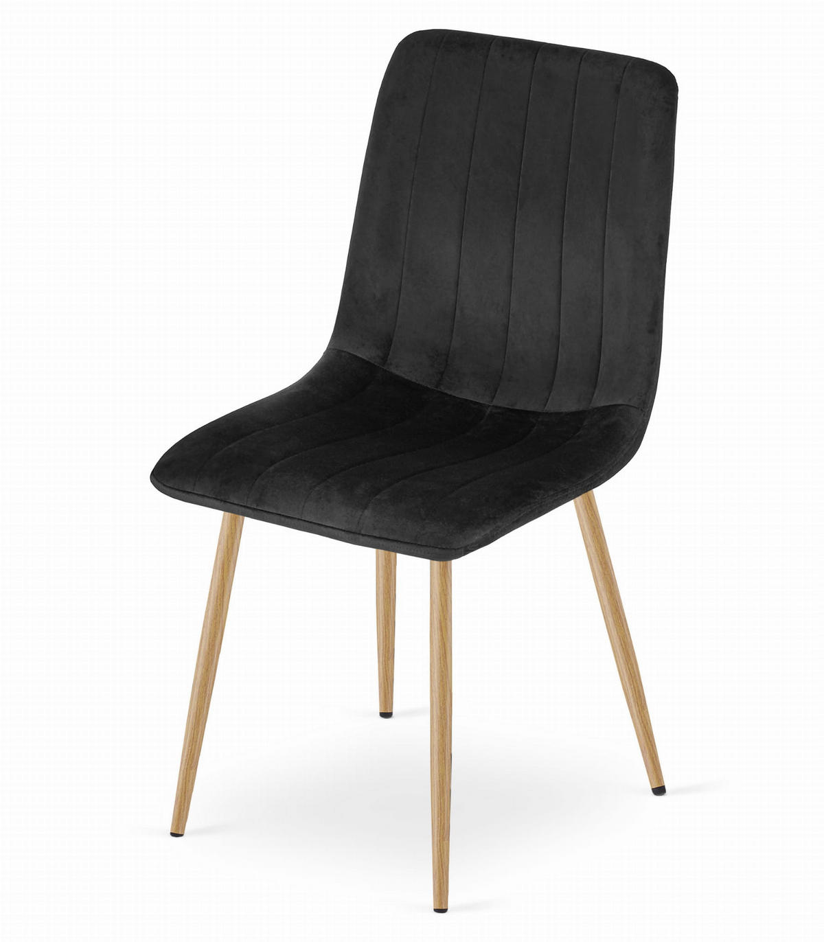 STUHL ORSARA 4-er Set, Schwarz, Metallbeine in Holzfarbe, mit Samtstoff gepolstert - Schwarz, Textil/Metall (43/90/51cm) - Komodee
