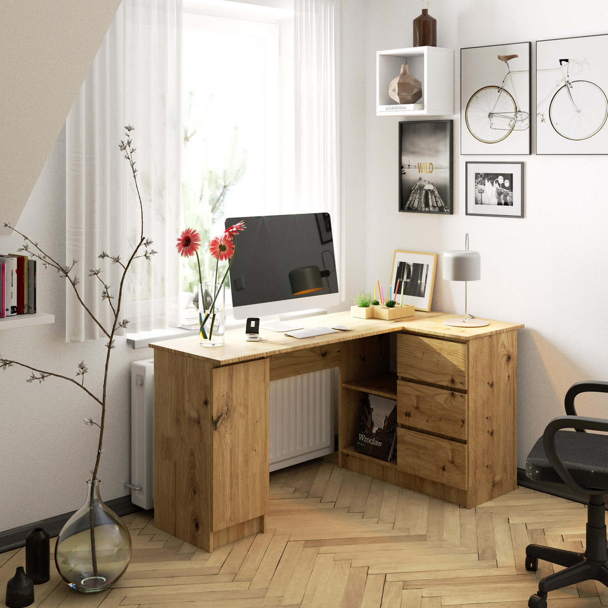 ECKSCHREIBTISCH Artisan-Eichenfarbe 155x85x77 cm - Eiche Artisan, Holzwerkstoff (85/155/77cm) - Akord