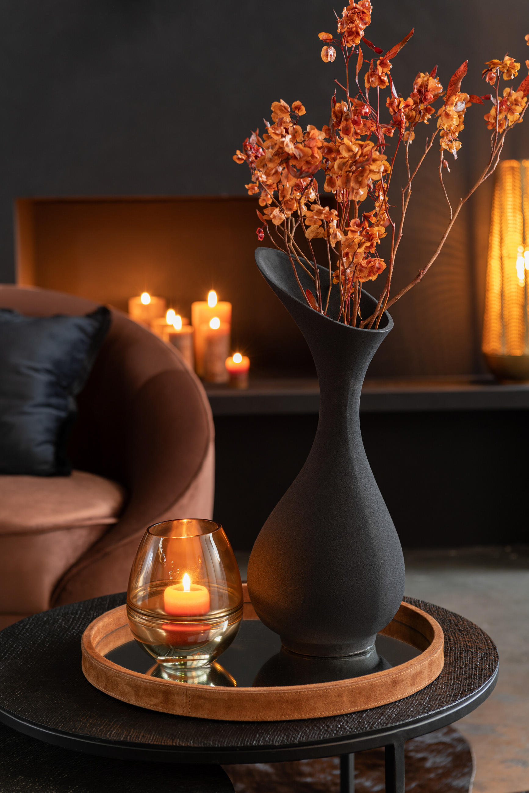 VASE OLIVIA - Aluminium - Schwarz - M - Ø 23 cm - Schwarz, Metall (61cm) - J-Line