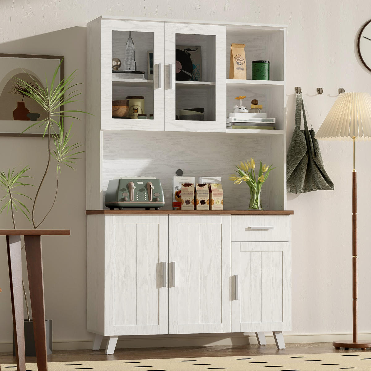 HOCHSCHRANK mit 5 Türen 114 x 40 x 190 cm Weiß/Braun - Weiß, Holzwerkstoff (40/190/114cm) - Meubliv