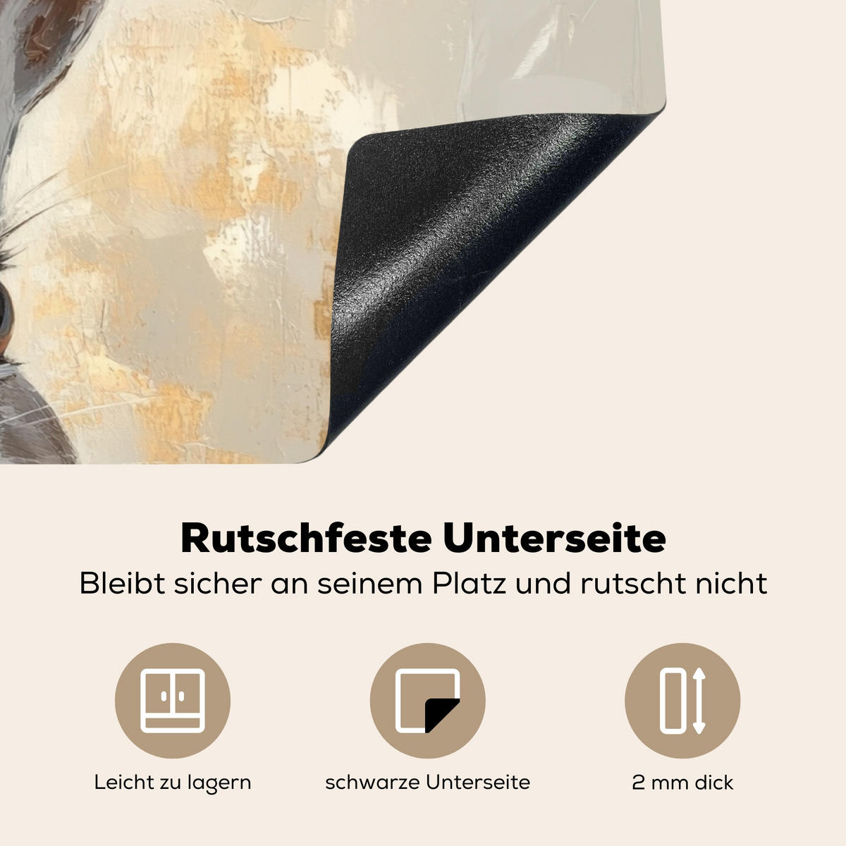 HERDABDECKPLATTE Hase - Ohren - Braun Induktionsschutz 81.6x52.7 cm - Beige, Kunststoff (81.6/52.7/0.2cm) - MuchoWow