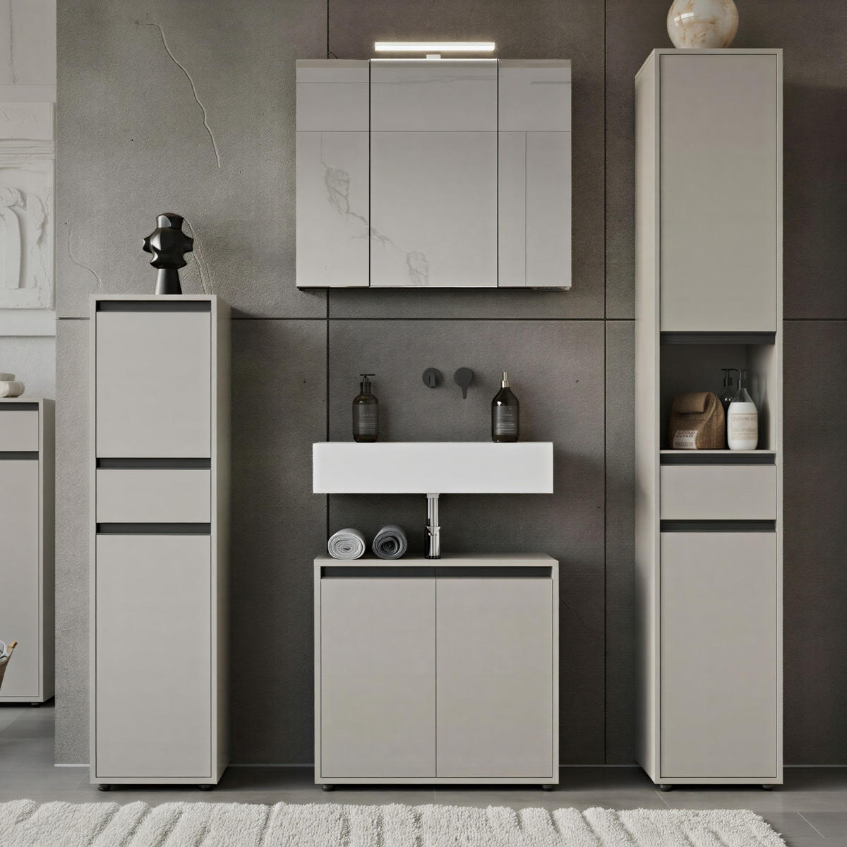 HOCHSCHRANK HAMBURG Soft-Close Modern 33x181x34 cm Steingrau - Grau, Holzwerkstoff (33/181/34cm) - KADIMA DESIGN
