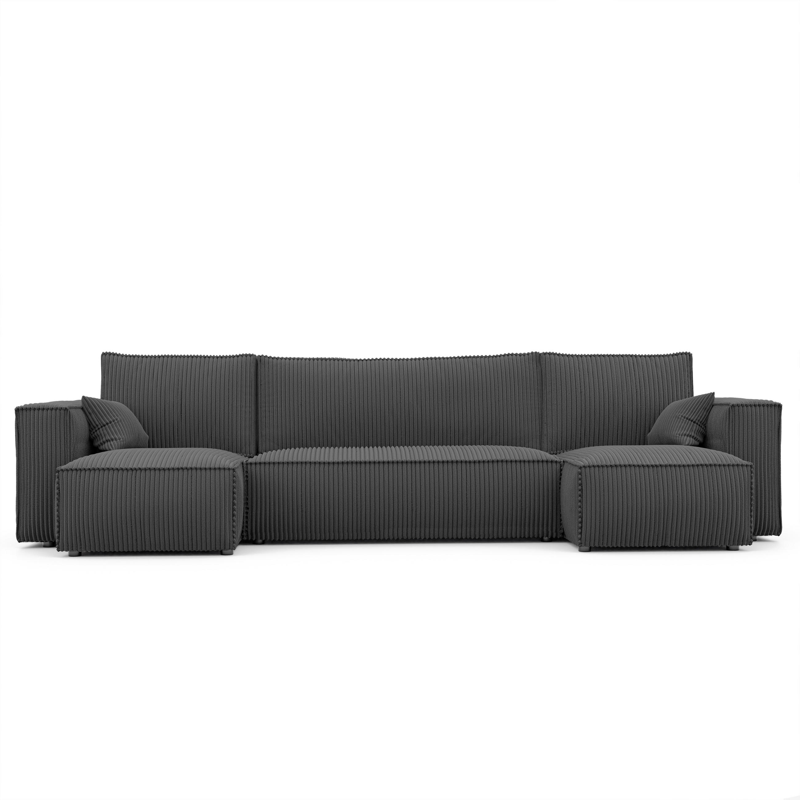 ECKSOFA mit Schlaffunktion und Bettkasten, Dunkelgrau - Dunkelgrau/Grau, Holzwerkstoff/Textil (312/145cm) - Idohome
