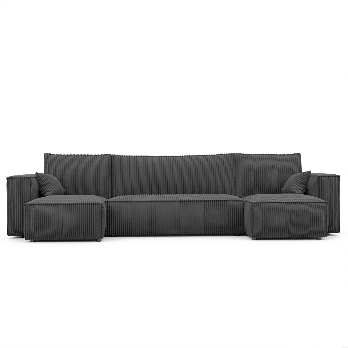 ECKSOFA mit Schlaffunktion und Bettkasten, Dunkelgrau - Dunkelgrau/Grau, Holzwerkstoff/Textil (312/145cm) - Idohome