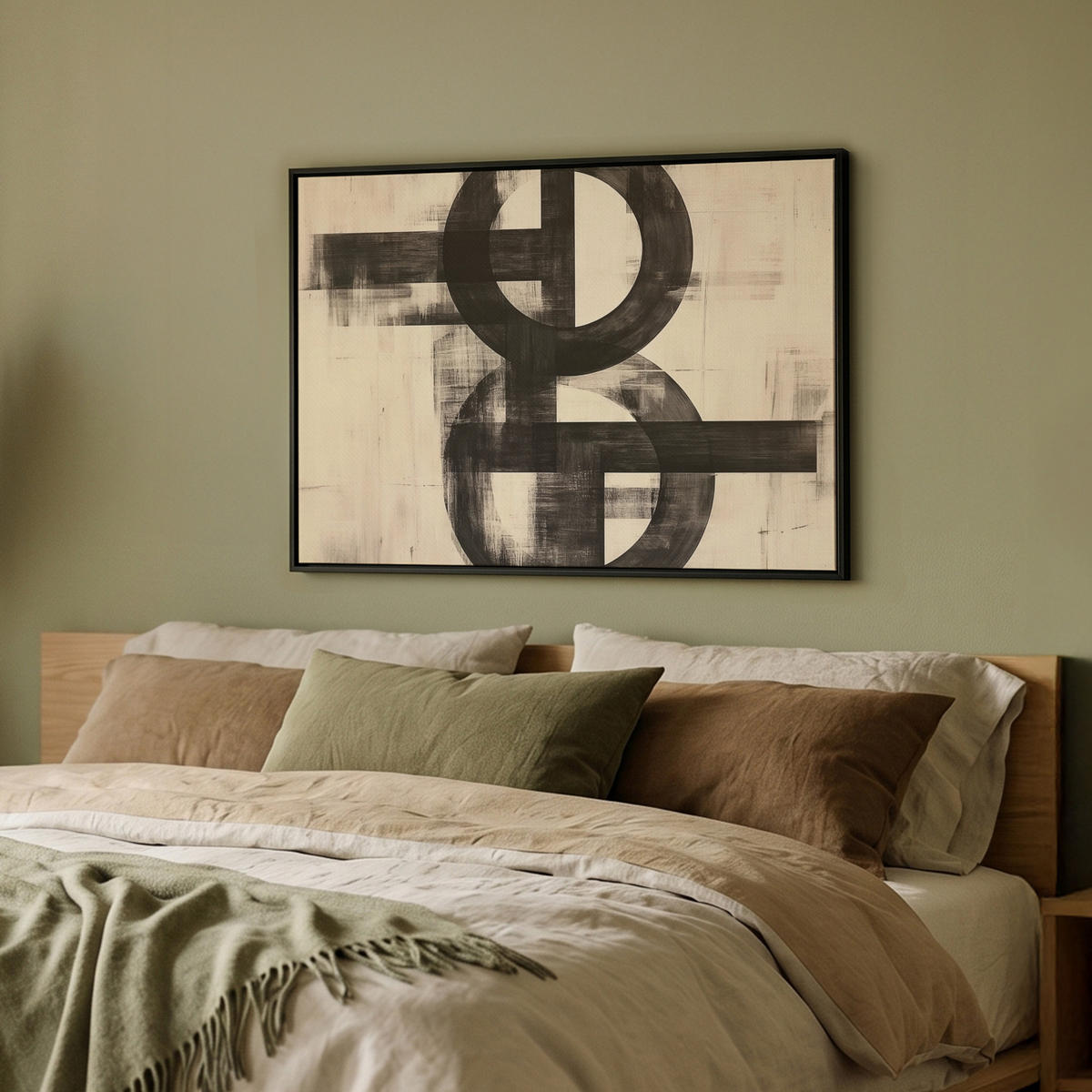 LEINWAND Bilder mit Rahmen - Kreise - Balken - Schwarz - Abstrakt - 80x60 - Schwarz, Textil (80/60cm) - MuchoWow
