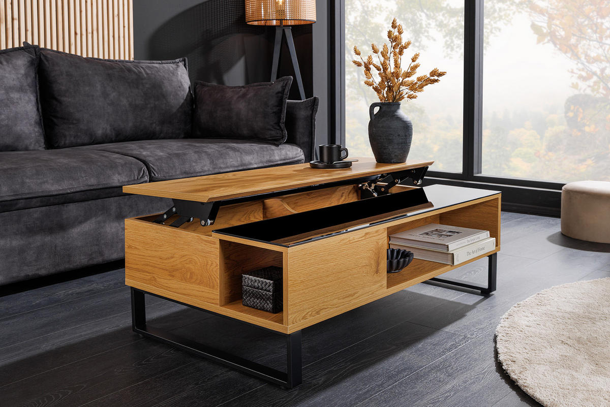 COUCHTISCH APARTMENT Schichtholz Natur 110 cm - Hellbraun/Schwarz, Glas/Holzwerkstoff (60/110/35cm) - riess-ambiente