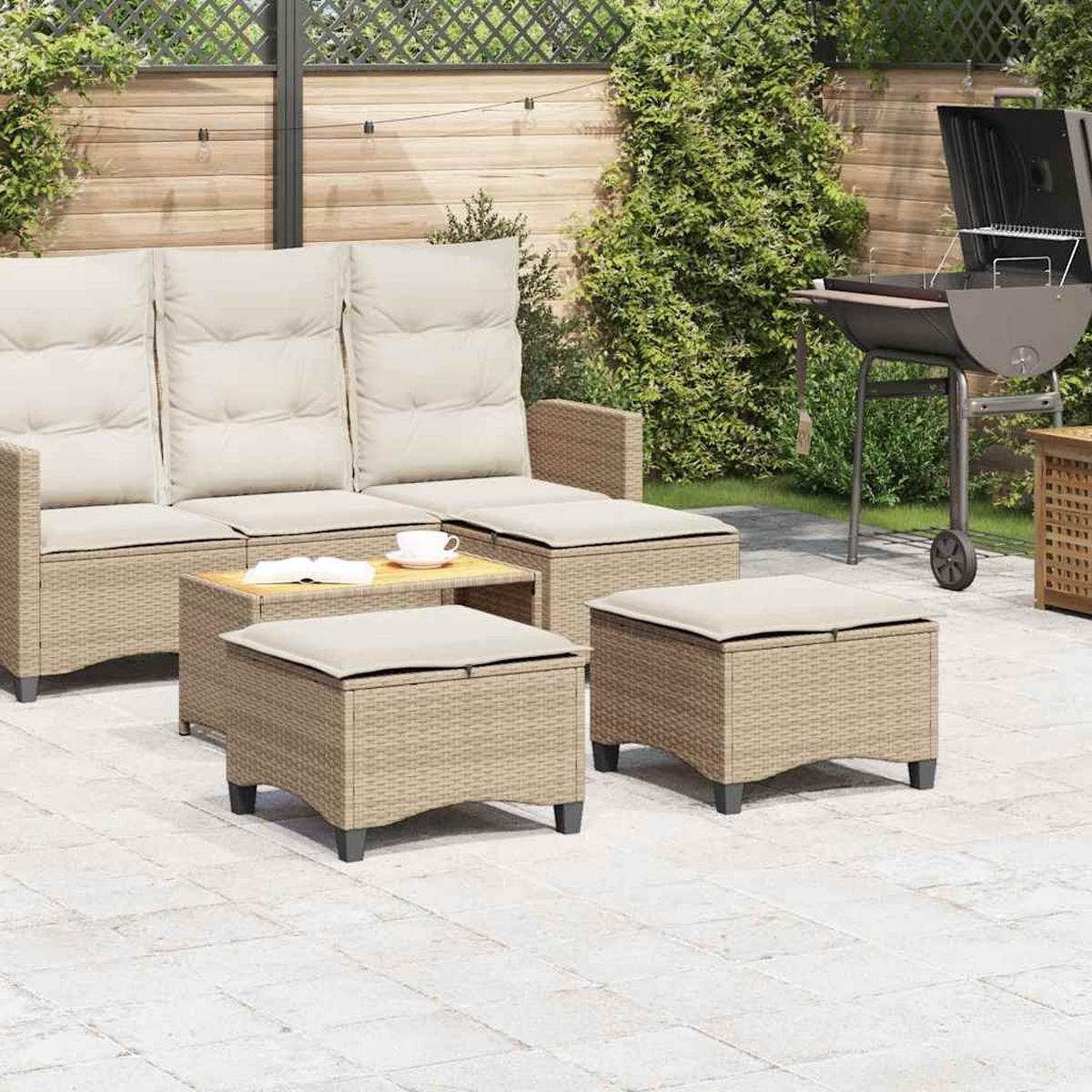 GARTENHOCKER Mit Kissen 2 Stk. Beige 55/55/36 Cm Poly Rattan - Creme, Kunststoff (55/36/55cm) - vidaXL
