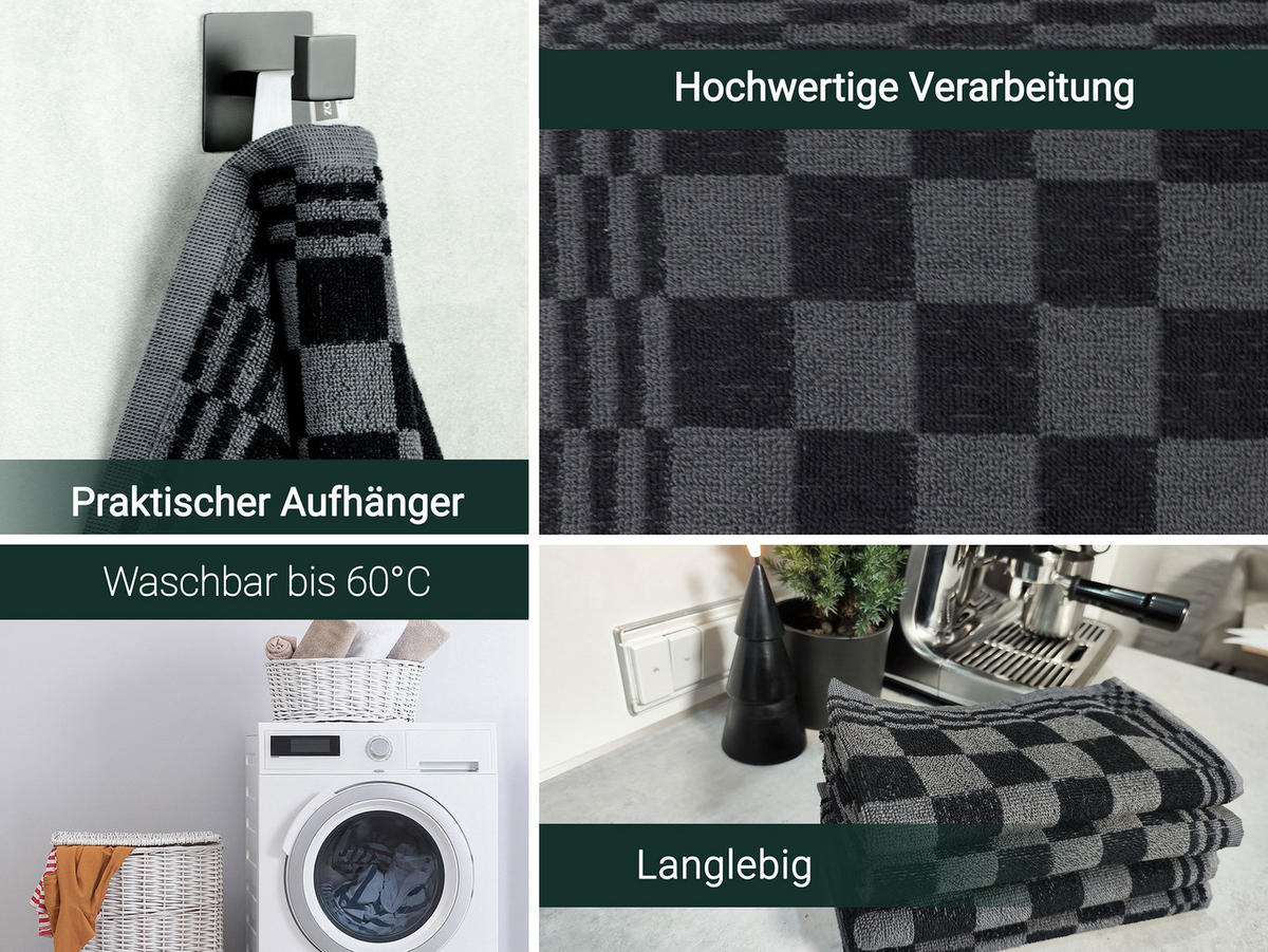 GESCHIRRTÜCHER, 4er-Set, 50x50 cm, 100% Baumwolle, Schwarz - Schwarz, Textil (50/50cm) - Zollner