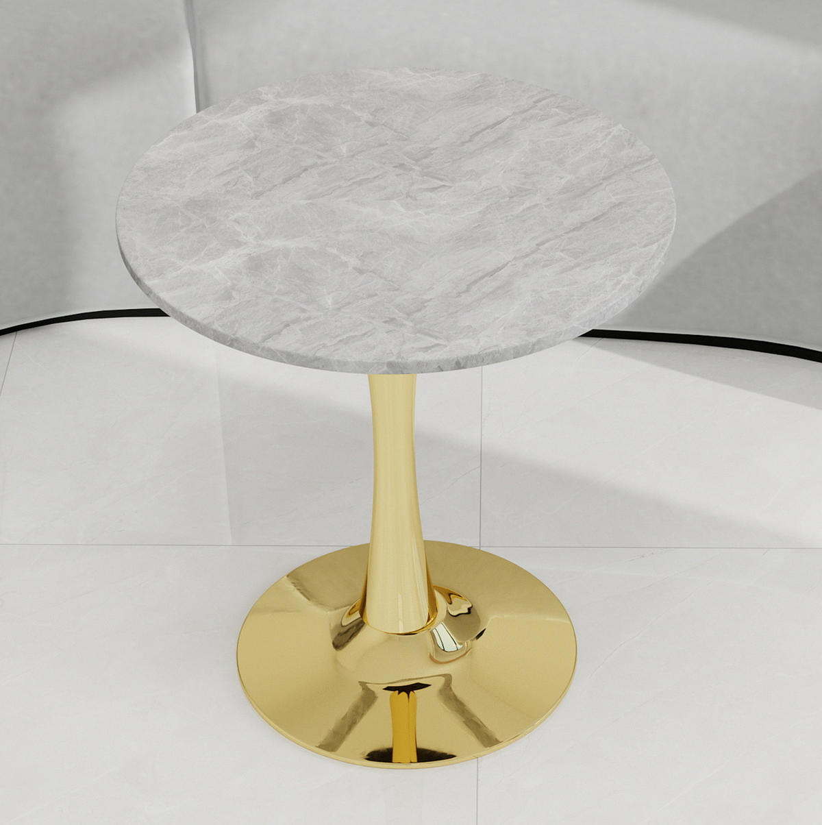 BEISTELLTISCH 70/70/72 cm vielseitig einsetzbar mit runder Marmoroptik und modernem Design, Goldfarben - Goldfarben, Stein (70/70/72cm) - Redom