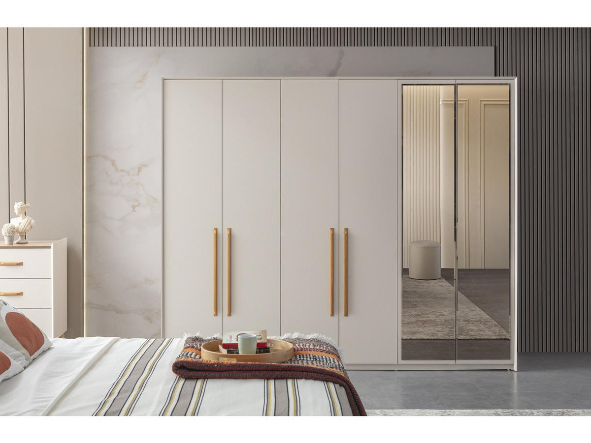 KLEIDERSCHRANK Giza 6 trg. - Beige, Holzwerkstoff (260/215/60cm)