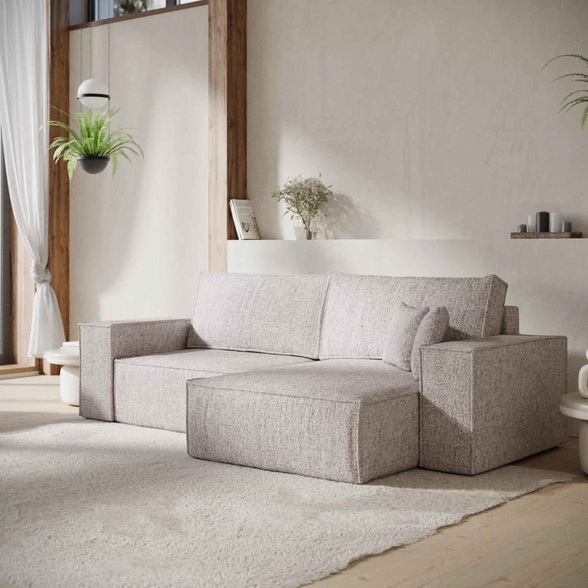 ECKSOFA CAVO mit Schlaffunktion Beige im Neve Stoff - Beige/Schwarz, Holz/Holzwerkstoff (255/148cm) - AltaBeds