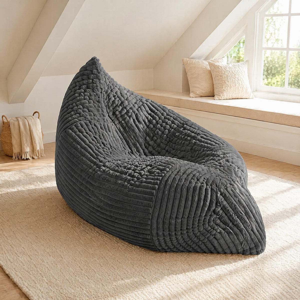 SITZSACK wandelbar als Sessel Sofa und Bett Dunkelgrau - Dunkelgrau, Kunststoff (125/1/180cm) - Beauniv