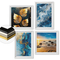 WANDBILDER 4er-Set - 50x50 cm & 40x60 cm Weißer Rahmen - Bilder mit blau-goldenen Mustern - Weiß, Kunststoff (50/50cm) - ArtPrintCave