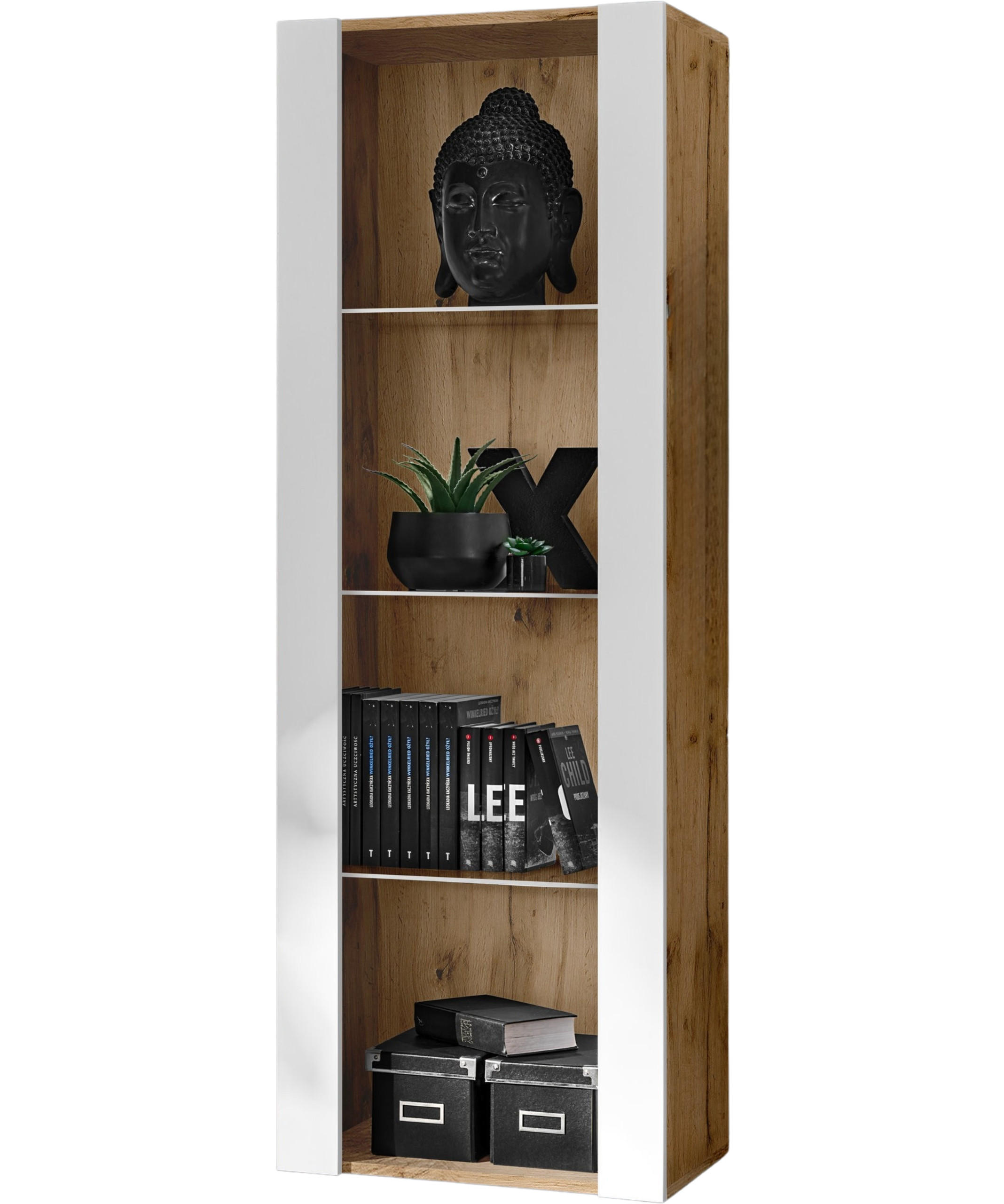 VITRINE TIVOLI, Eiche Wotan + Weiß - Eiche Wotan/Weiß, Glas/Holzwerkstoff (55/159/35cm) - Komodee