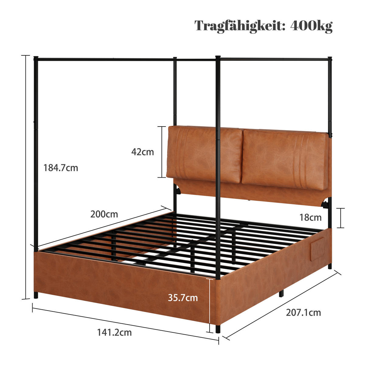 METALLBETT 140/200 cm in Braun mit Baldachin-Design - Braun, Textil/Metall (140/200cm) - WISHDOR