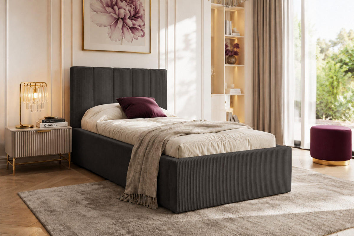 POLSTERBETT BELLA 120/200 cm in Cord Anthrazit - Anthrazit, Holz/Holzwerkstoff (120/200cm) - Deine Möbel 24