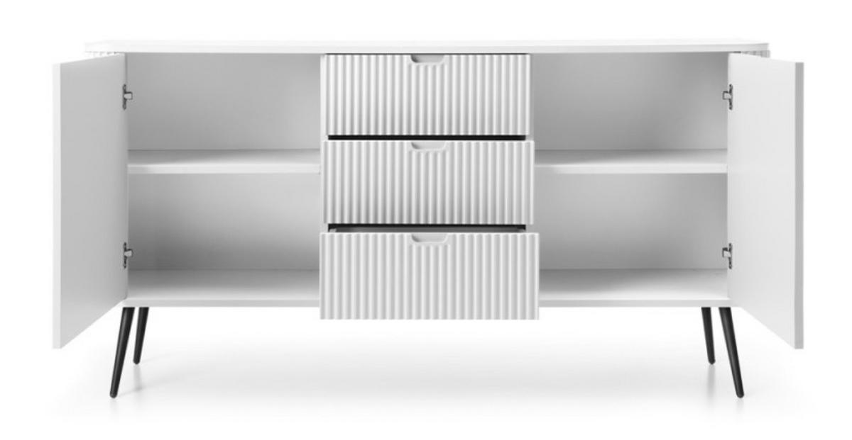 SIDEBOARD Weiß KSZ168 Gefräst Schwarze Griffe - Weiß, Holzwerkstoff (168/87/39cm) - Sepro Meble