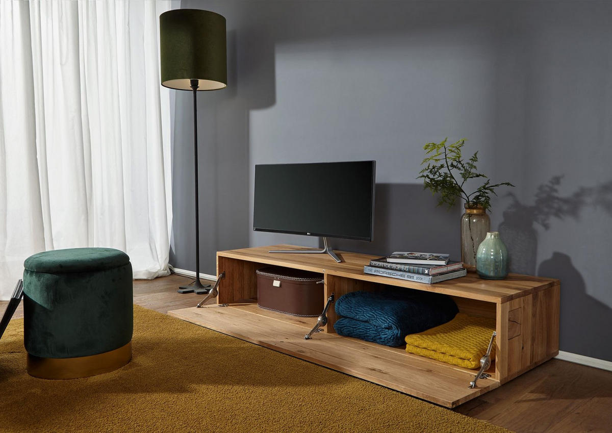 TV-BOARD Wild-/Zerreiche 160x52x32 natur geölt FRANKFURT #106 - Naturfarben, Holz (160/32/52cm) - Massivmoebel24