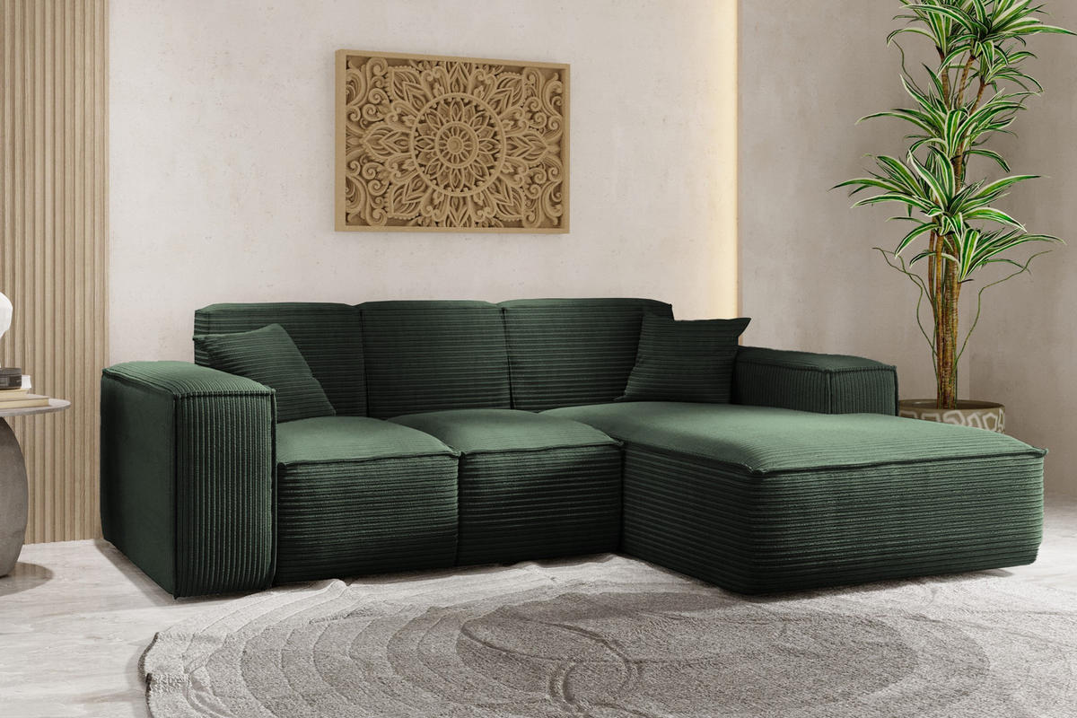 ECKSOFA L-Form Wohnzimmer SIENA Stoff Poso Grün Rechts - Grün, Holz/Textil (266/165cm) - Kaiser Möbel