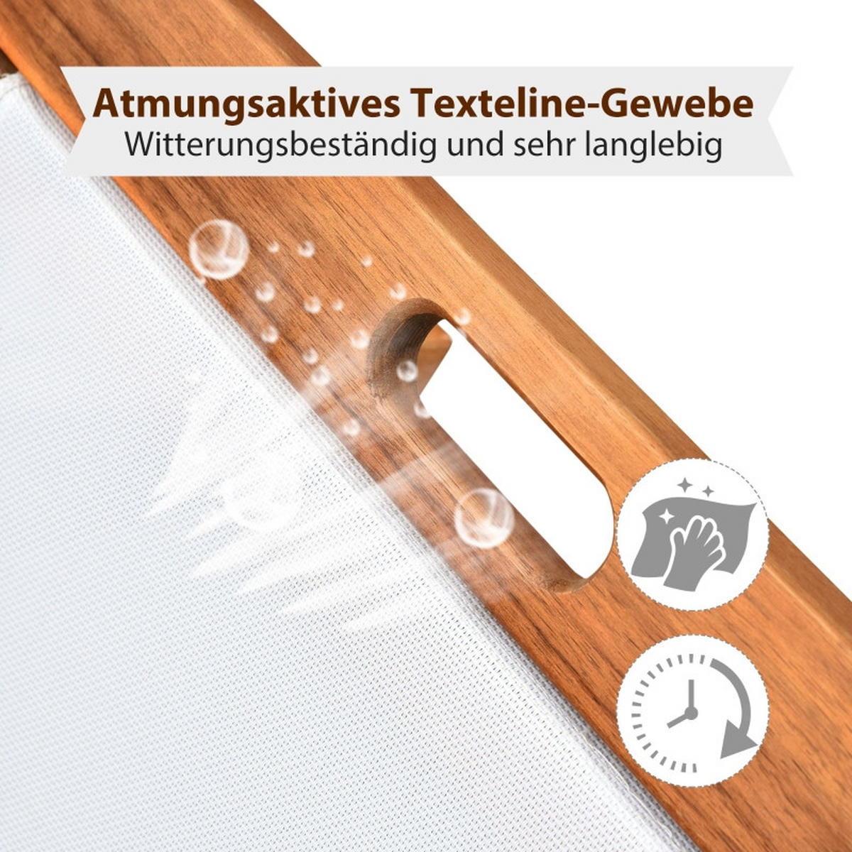 LIEGESTUHL Akazienholz verstellbar Textil Natur/Weiß - Naturfarben, Holz (55/88.5/198cm) - Kaket