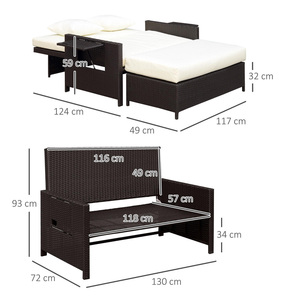 GARTENMÖBEL Set, PE, Braun+Creme - Creme/Braun, Kunststoff - Outsunny