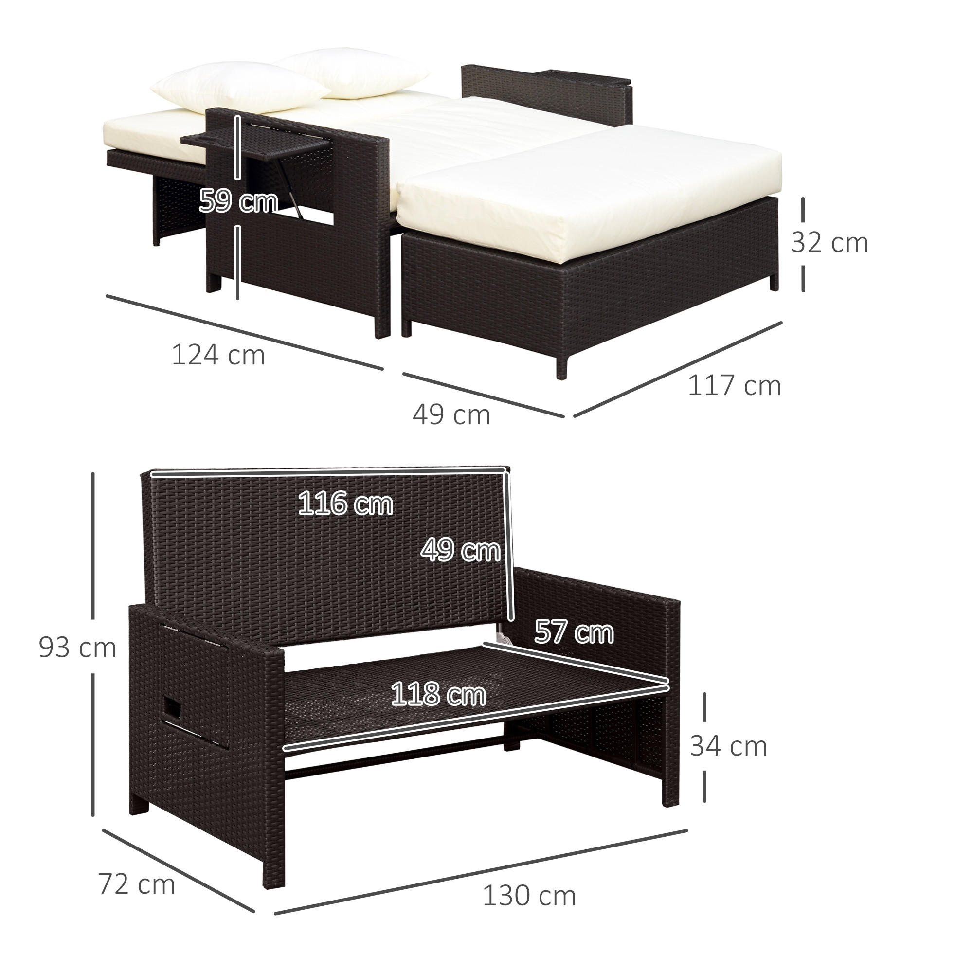 Thumbnail - Outsunny Gartenmöbel, Braun, Creme, Kunststoff, Gartenmöbel, Gartenmöbel-Sets