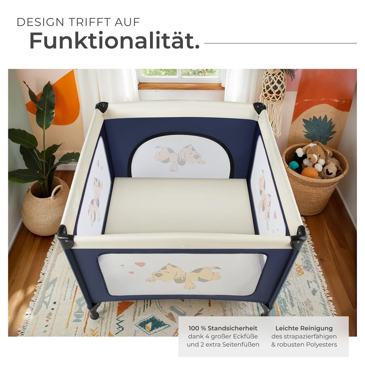 LAUFSTALL für Baby Tommy Junior,105 x 105 x 78 cm,blau - Blau, Textil (105/75/105cm) - tectake