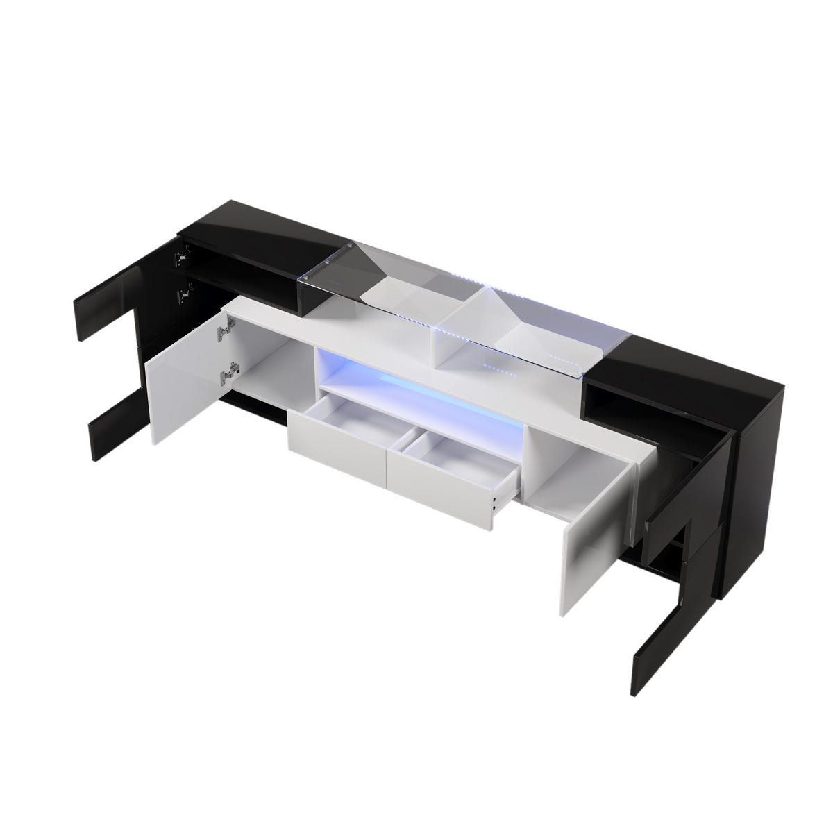 TV-SCHRANK in Schwarz-Weiß Hochglanz mit LED 200/35/60 cm - Schwarz, Holzwerkstoff (200/60/35cm) - Redom