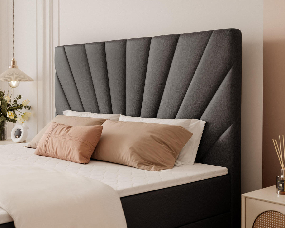 BOXBETT 160x200 cm mit Topper - Schwarz, Holzwerkstoff/Textil (140/200cm) - Idohome