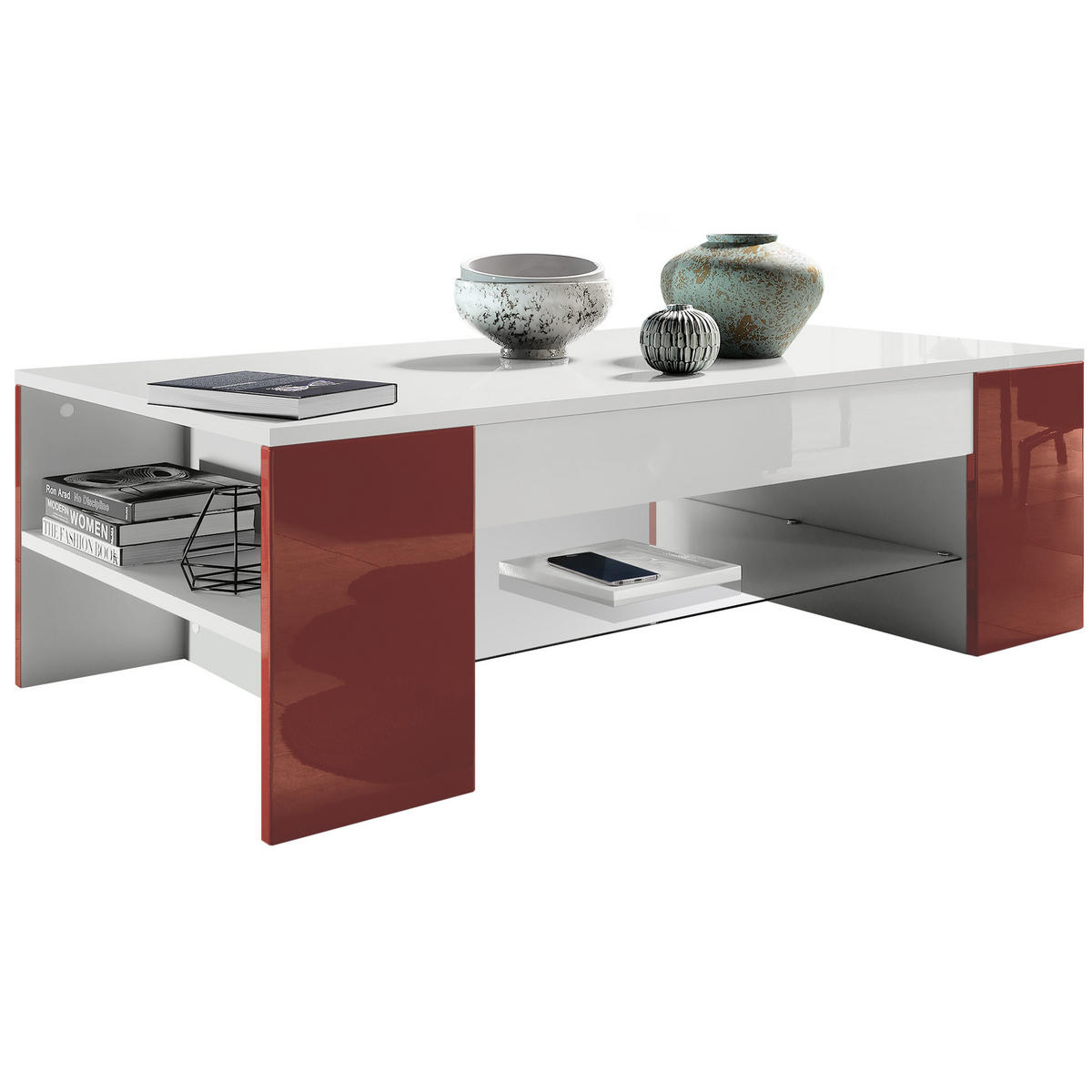 COUCHTISCH Clip Blenden in Bordeaux Hochglanz - Bordeaux, Holzwerkstoff (60/118/37cm) - Vladon
