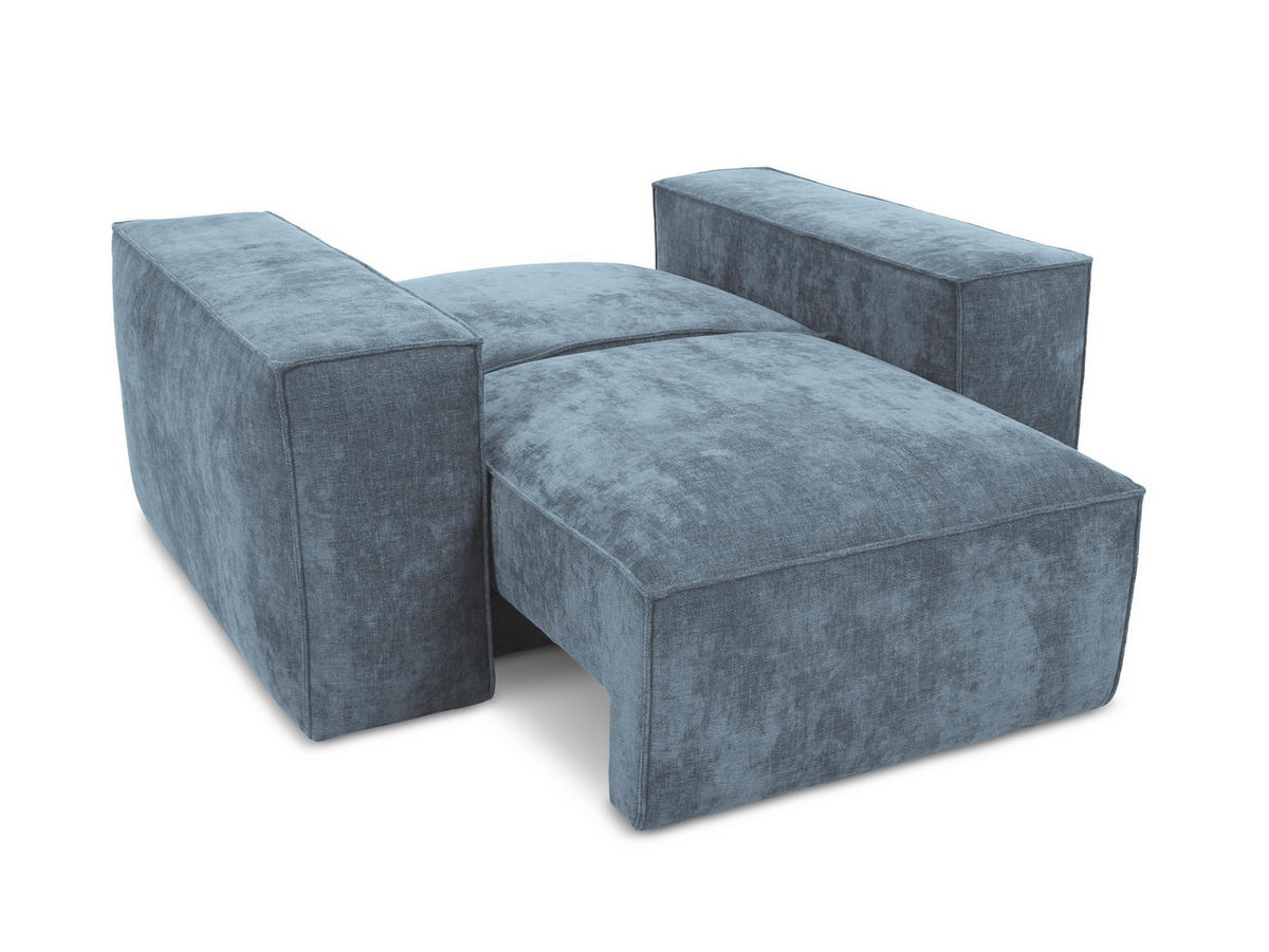 SCHLAFSESSEL Chenille Stoff Blau - Pastellblau/Schwarz, Holzwerkstoff/Kunststoff (157/81/113cm) - Makamii