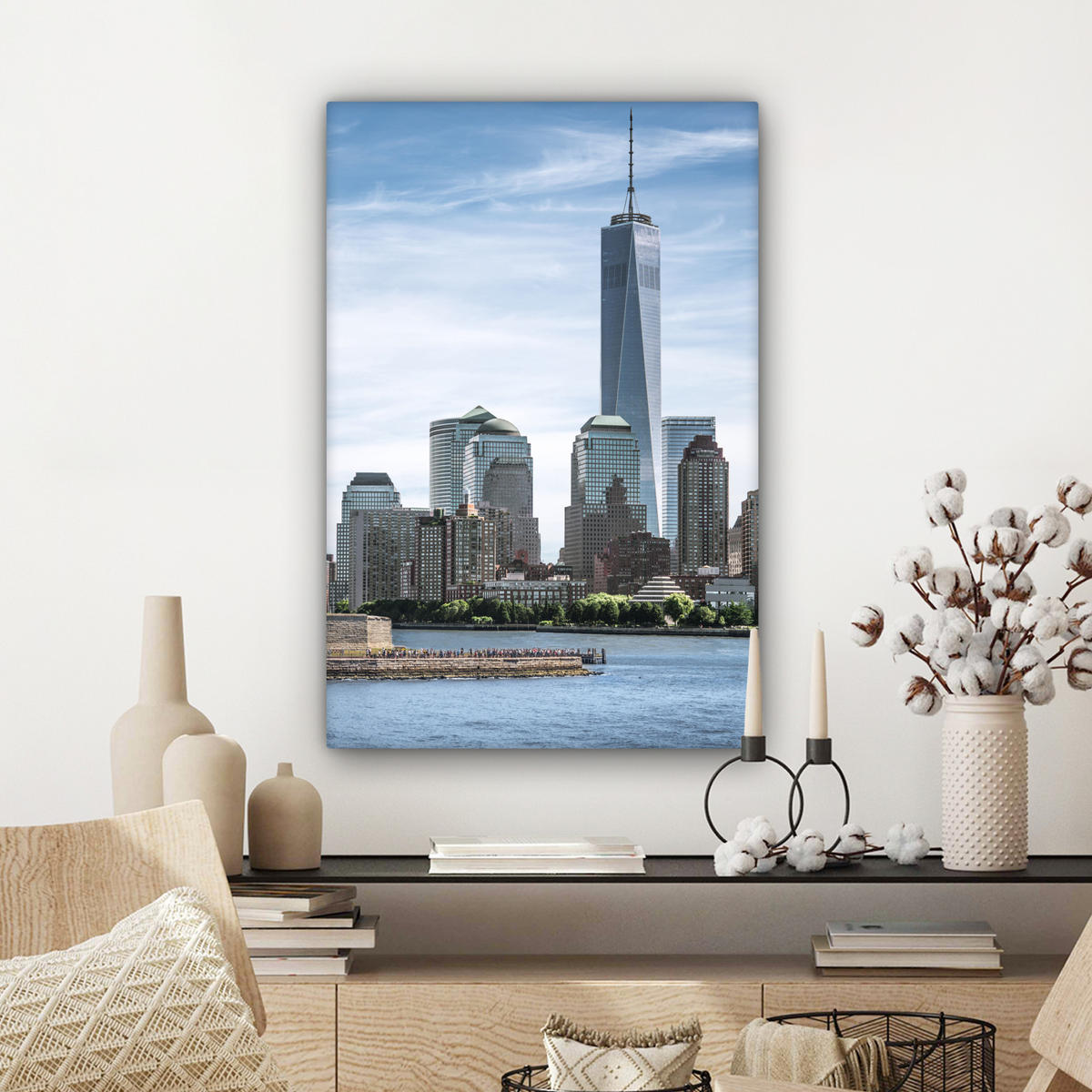 LEINWANDBILD New York - Freiheitsstatue - Wasser 60x90 cm - Hellblau, Textil (60/90cm) - MuchoWow