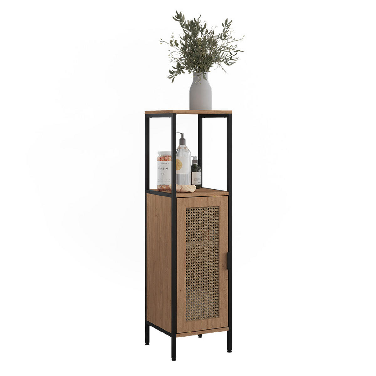 MIDISCHRANK Linara, Eiche/Schwarz, 30 x 110 cm - Eichefarben/Schwarz, Holzwerkstoff (30/110/30cm) - Vicco