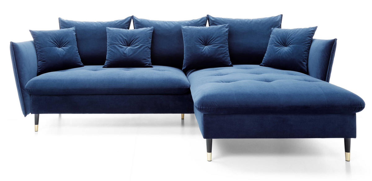 ECKSOFA 260 cm Sagir mit Schalffunktion, Bettkasten, Rechts - Dunkelblau - Schwarz/Dunkelblau, Holz (258/167cm) - Emporius