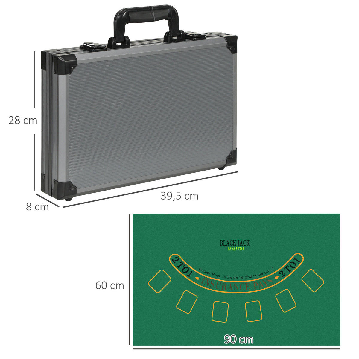 POKERSET DE-10641 400 Chips mit Koffer & Unterlage für 10 Spieler - Grau, Kunststoff (28/39.5cm) - ComfortXL