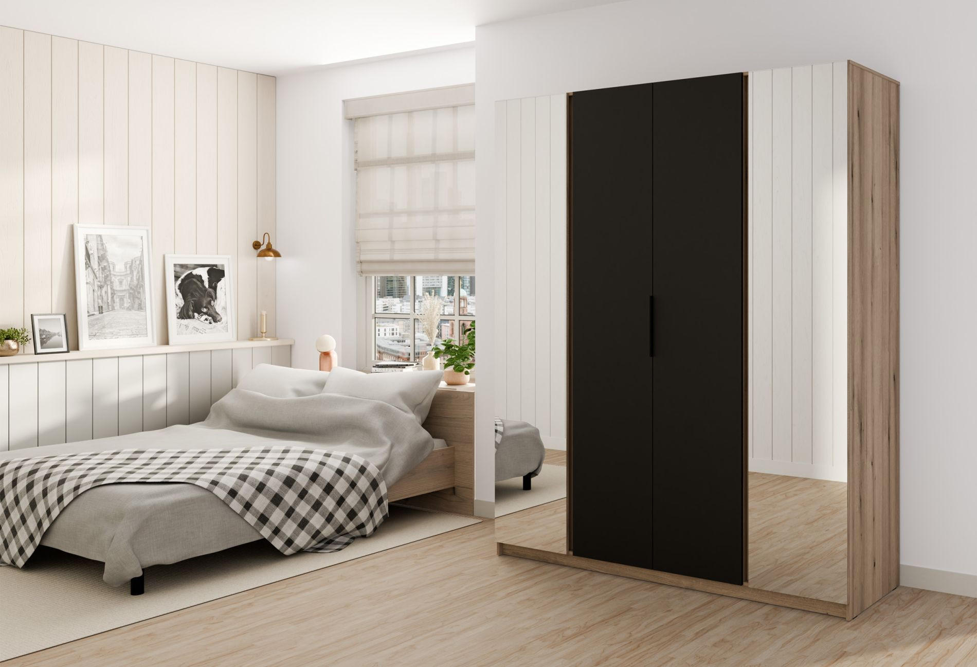 KLEIDERSCHRANK Kaja Schwarz/Eiche 200 cm - Schwarz, Holzwerkstoff/Metall (200/239/61.9cm) - Selsey