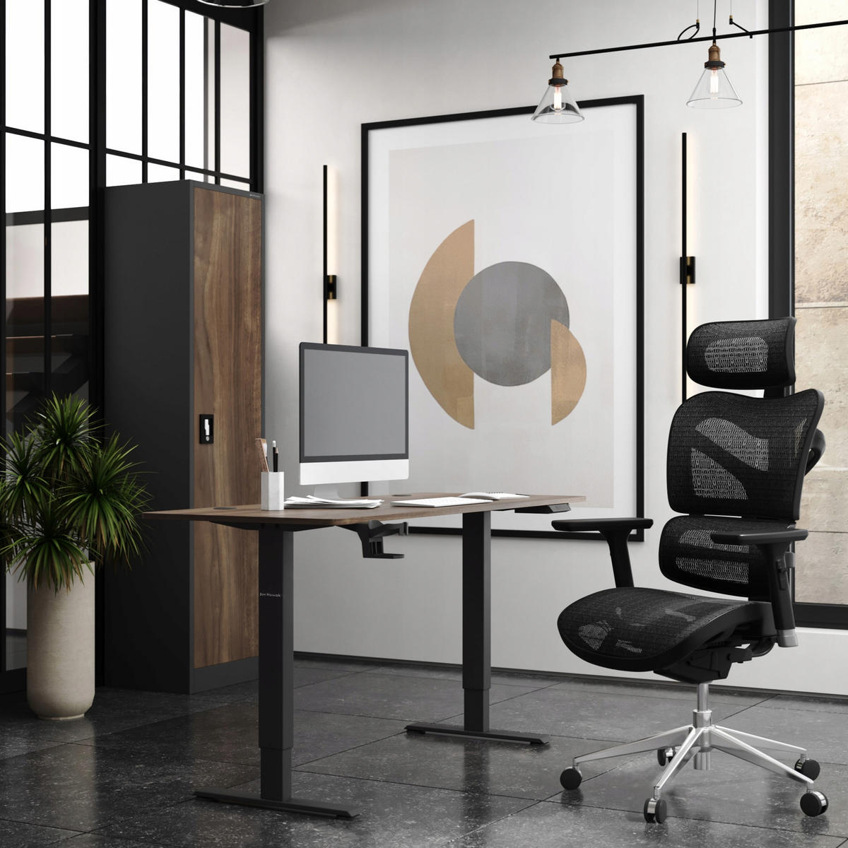 AKTENSCHRANK ALEX - Anthrazit/Braun, Metall (45/185/40cm) - Jan Nowak