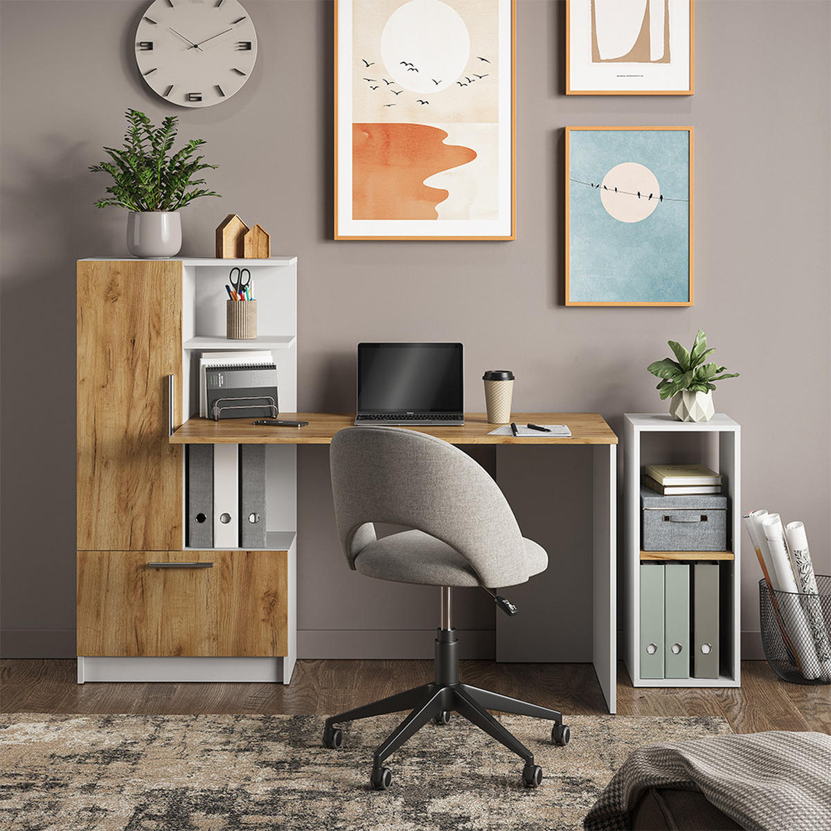 BÜCHERREGAL Tomy Weiß/Goldkraft Eiche 30 x 74 cm mit 2 offenen Fächern - Honigeiche/Weiß, Holzwerkstoff (30/74/30cm) - Vicco