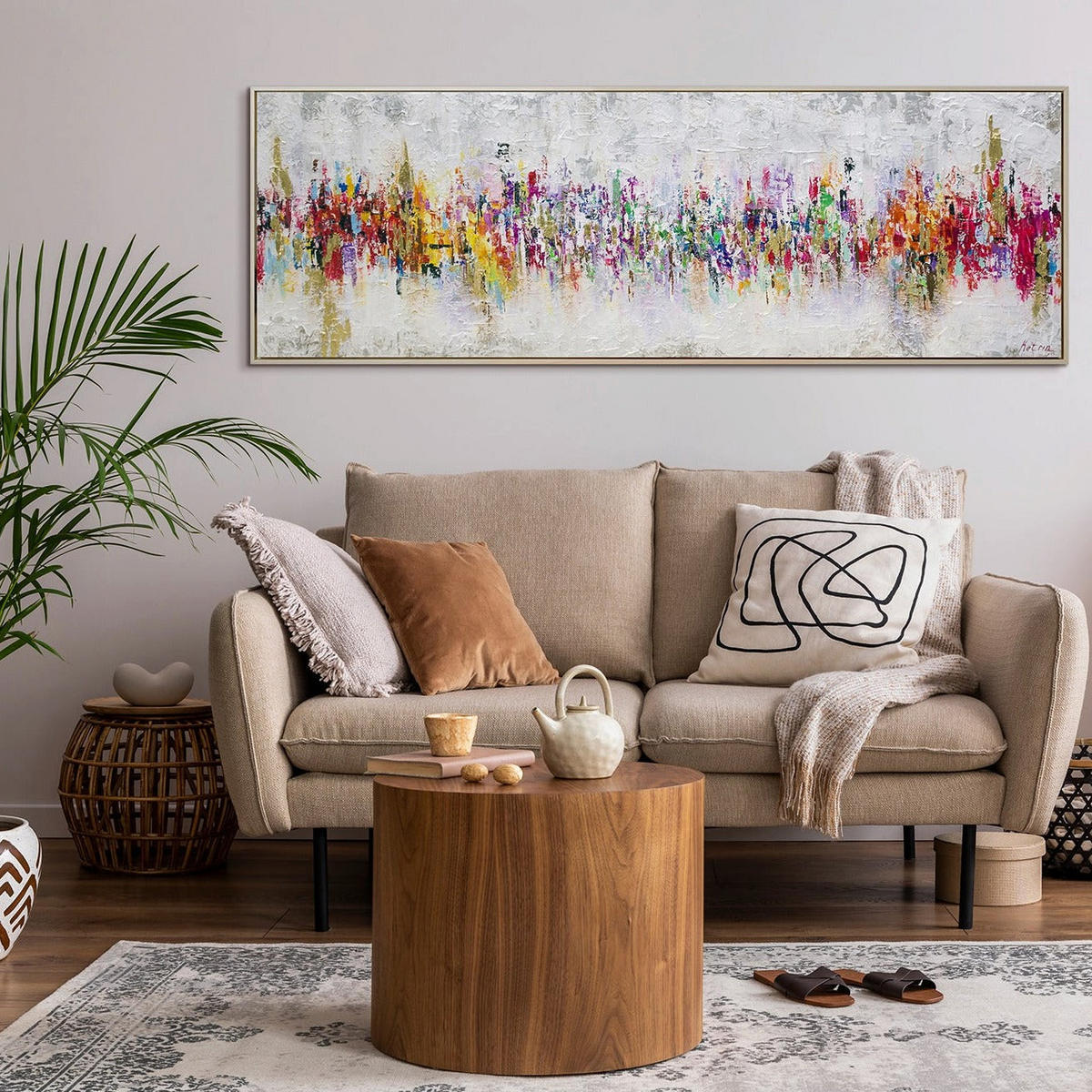 GEMÄLDE Abstraktion II Schattenfugenrahmen beige 180x60 cm - Beige, Holz (180/60cm) - YS-art gallery