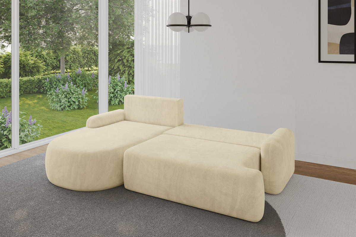 ECKSOFA mit Schlaffunktion und Bettkasten LIRA-L - 264x172x89 Beige - Beige, Holzwerkstoff/Textil (264/172cm) - ALTDECOR