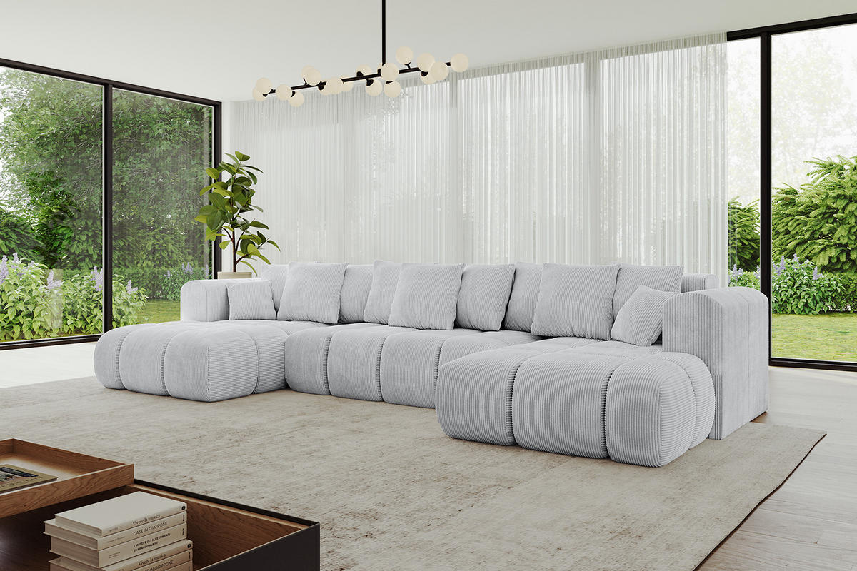 WOHNLANDSCHAFT Ottomane Links CLOUD-U-v1 414x180x40 Grau Cord - Grau, Holzwerkstoff/Kunststoff (414/90/180cm) - ALTDECOR