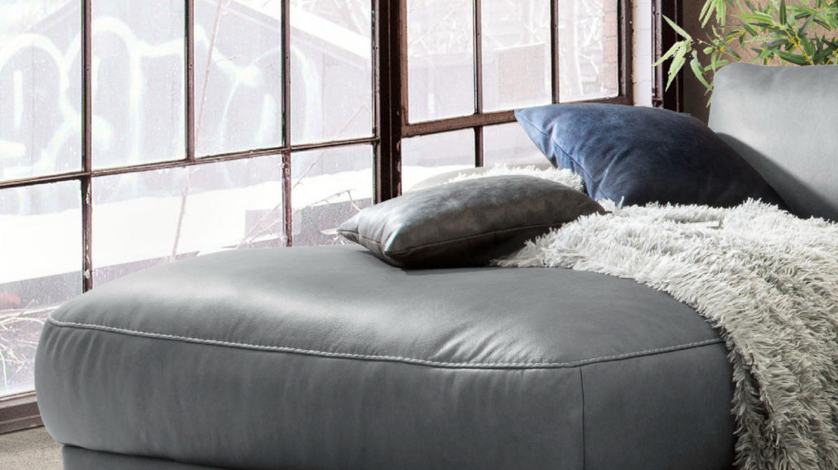 ECKSOFA MOTORISCH. RELAXFUNKTION LOLA Grau Leder - Schwarz/Grau, Leder (233/178cm) - KAWOLA