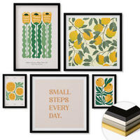 WANDBILDER 5er-Set - 50x50 cm & 20x30 cm & 40x60 cm Schwarzer Rahmen - Pflanzenmuster mit Blumen - Schwarz, Kunststoff (40/60cm) - ArtPrintCave