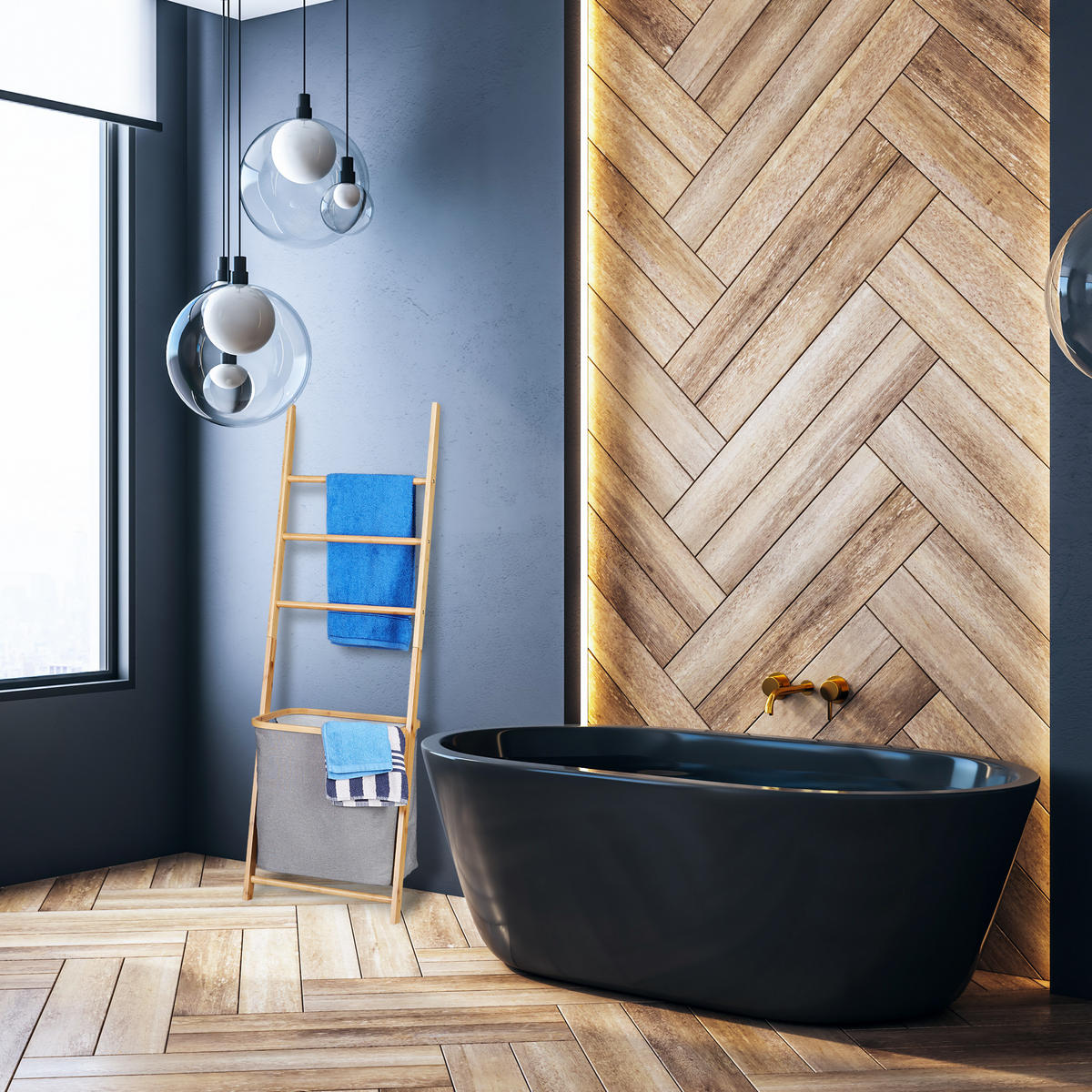 DRŽIAK na uteráky - svetlohnedá, drevo/textil (43.5/139/33cm) - Relaxdays